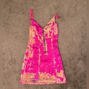 Hot pink sequin dress with thin straps